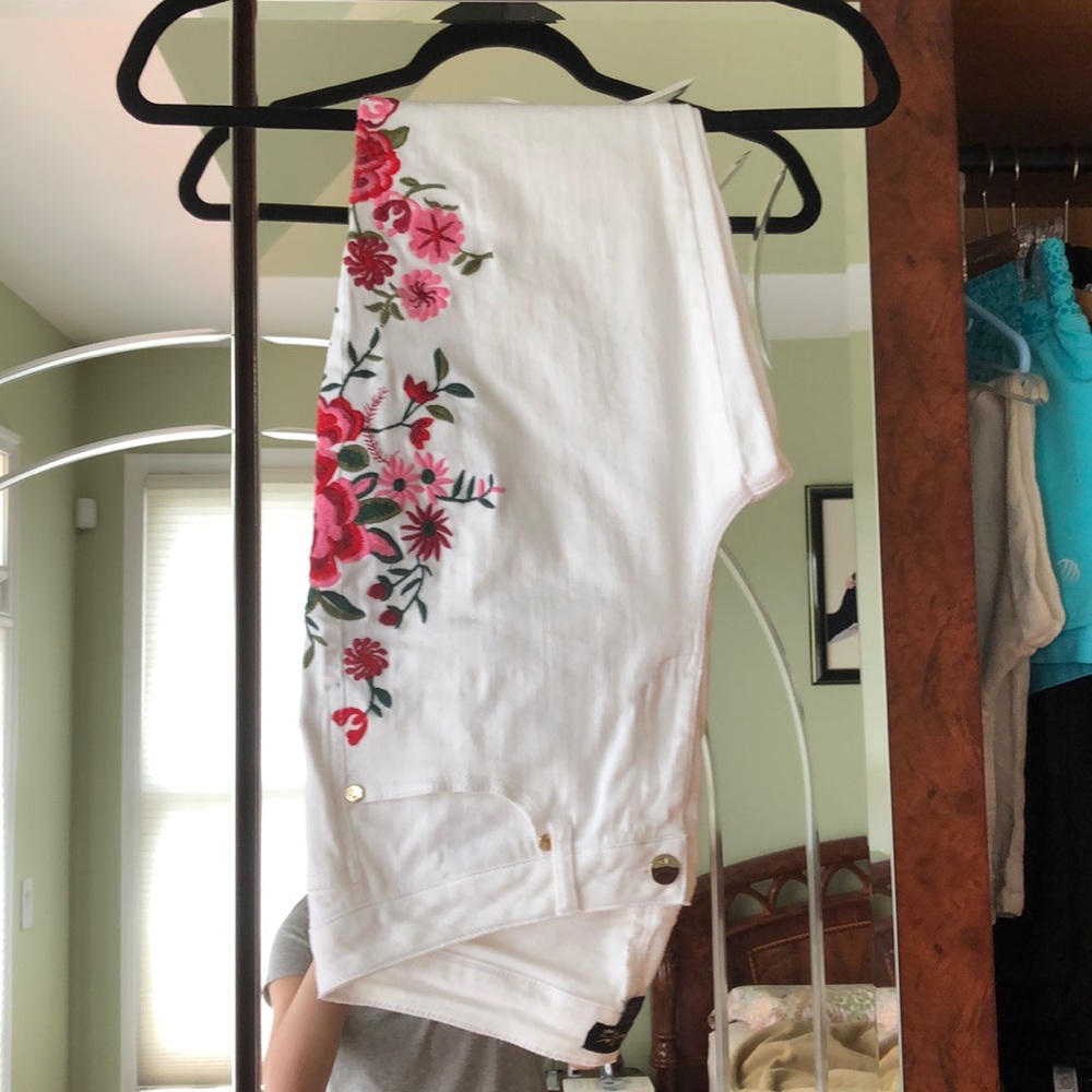 White embroidered jeans
